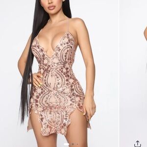 Fashion Nova Rose Gold Sequin Mini Dress